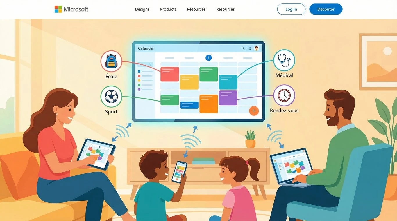 Capture d'écran stylisée du calendrier synchronisé de Parentelo
