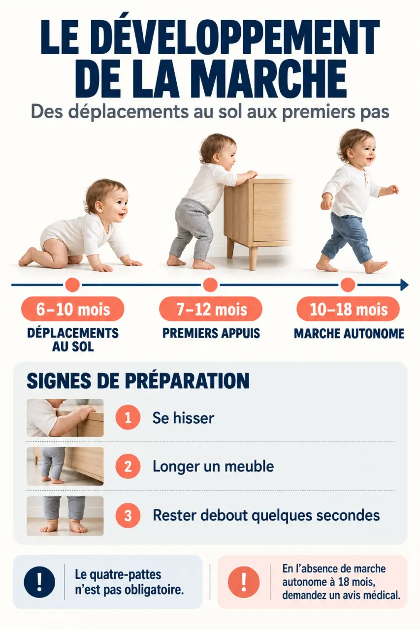Infographie : à quel âge un enfant marche, des déplacements au sol aux premiers pas