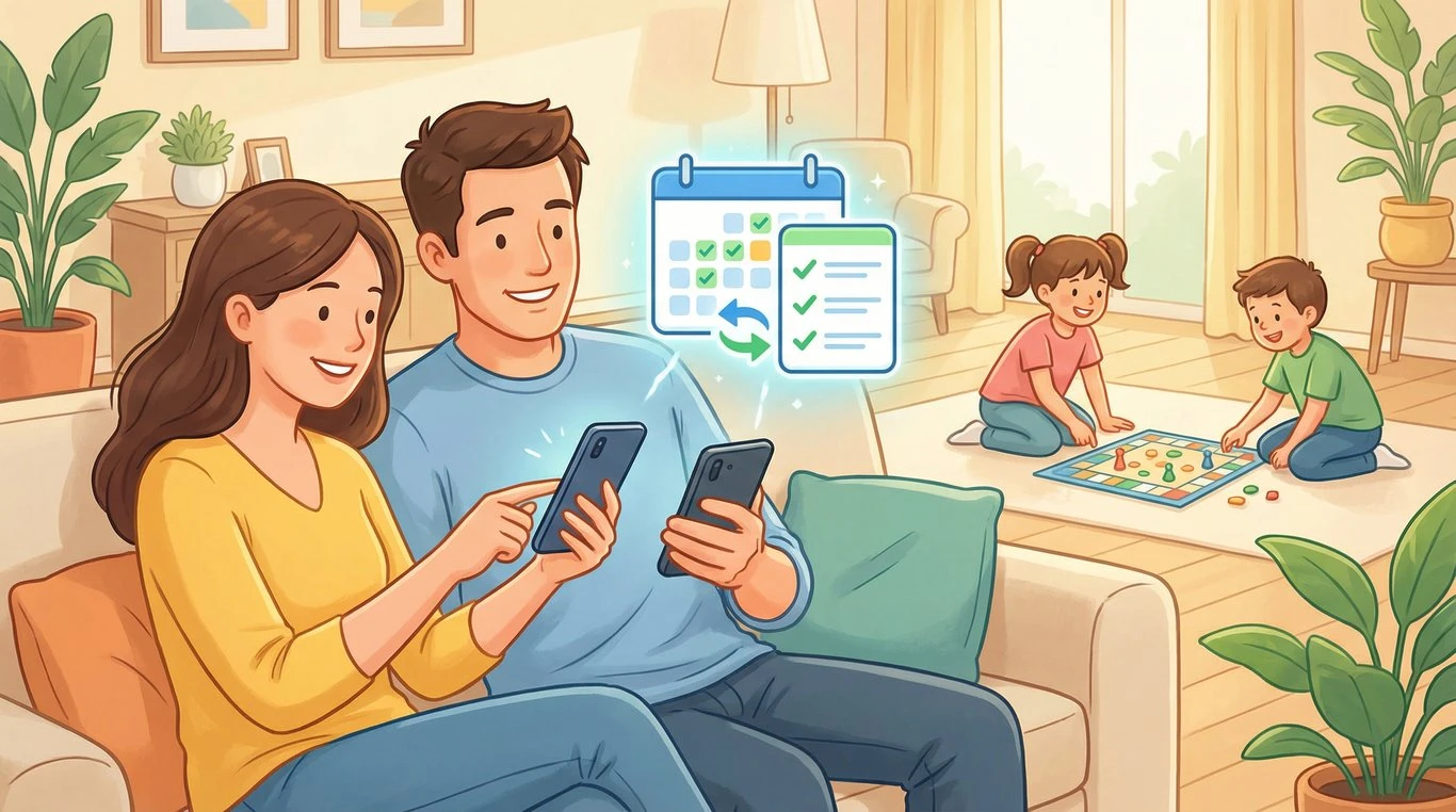 Photo de profil de la famille Roux, parents et adolescents souriants