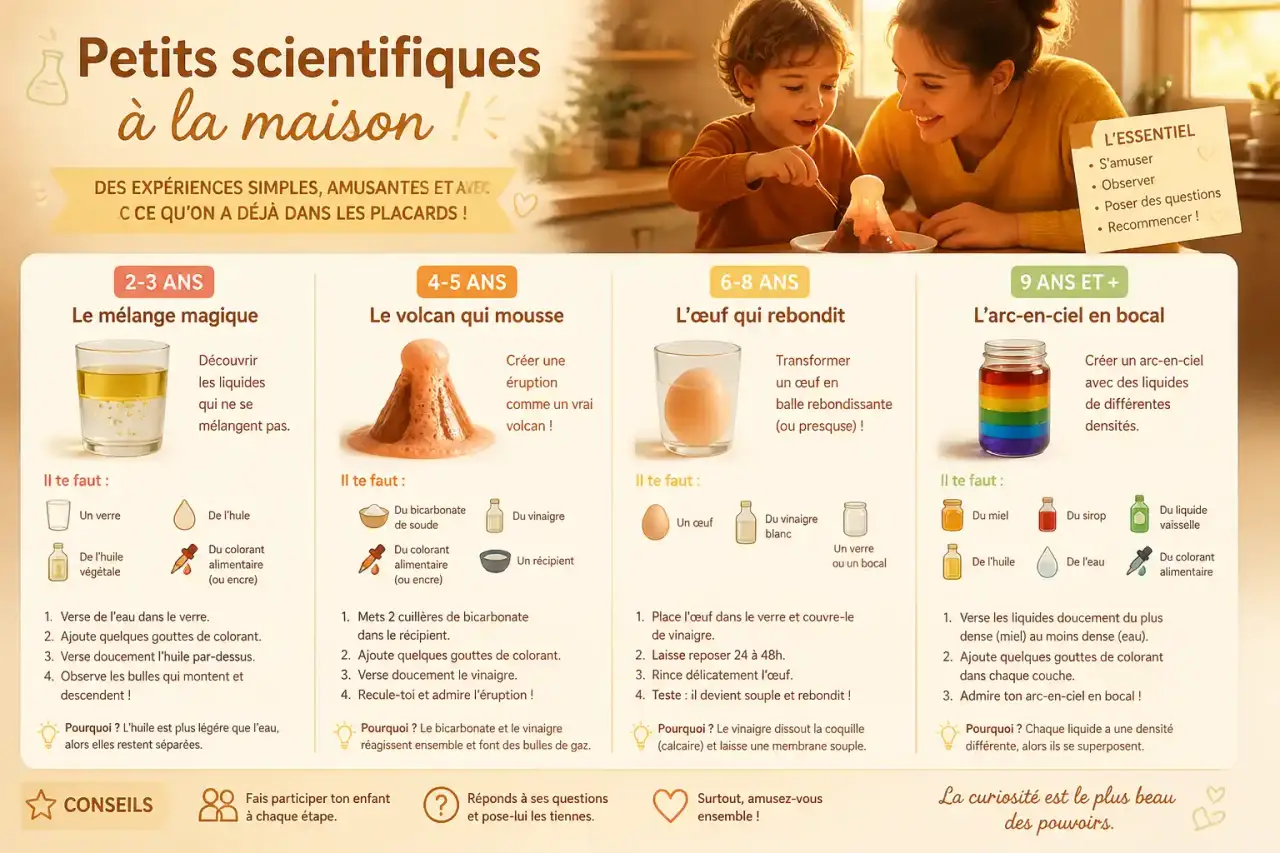 Quelle expérience scientifique faire avec un enfant selon son âge, avec ce qu'on a déjà dans les placards ?