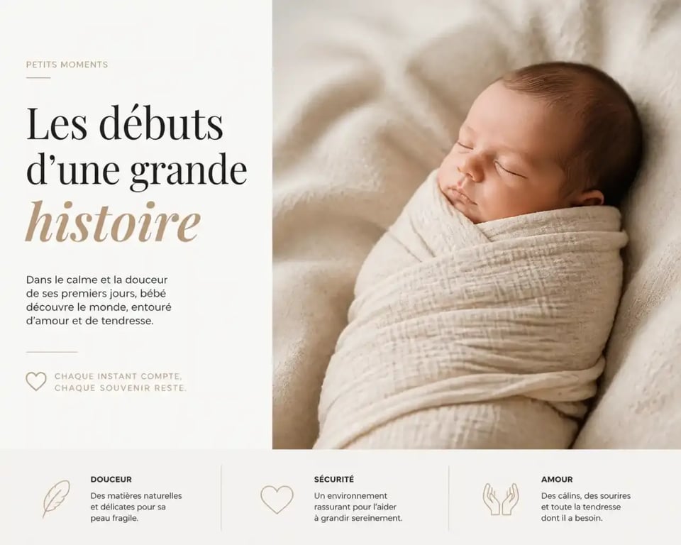 Photo bébé naissance emmailloté dans un lange en coton en lumière naturelle