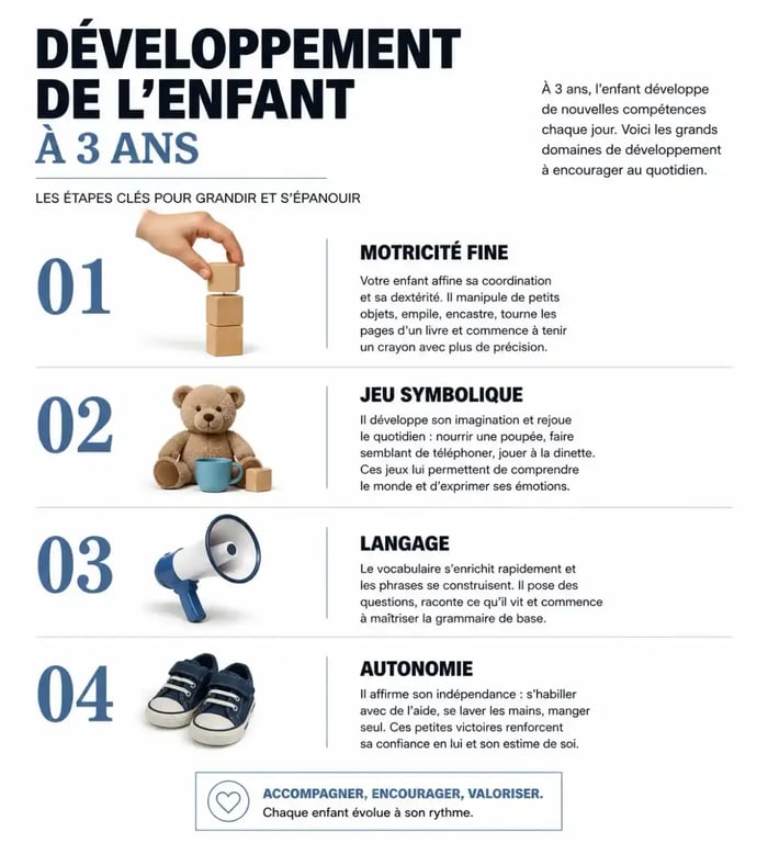 Infographie des étapes de développement d'un enfant de 3 ans pour choisir un cadeau de Noël adapté