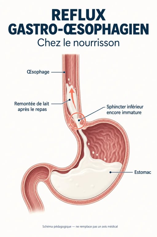 Schéma explicatif du RGO bébé et de la remontée du lait vers l’œsophage